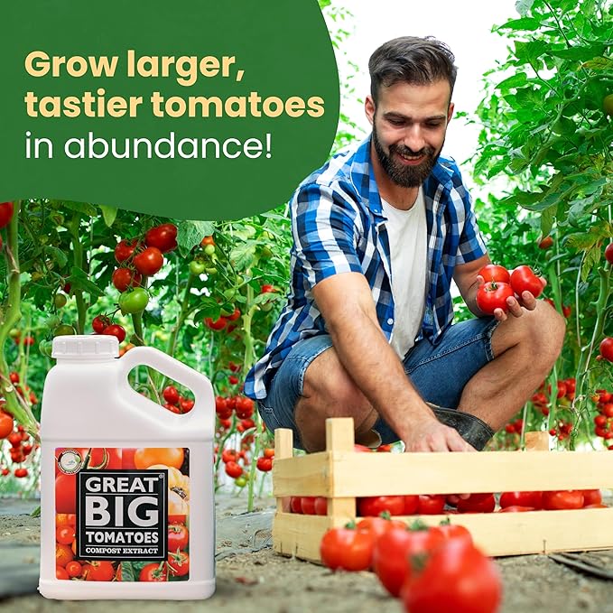 Great Big Tomatoes Soil & Fertilizer Booster for Big Vegetable Yields, Better Fertilizer & Plant Food Efficiency, & Garden Performance. Perfect for Beginners. 2.5 Gallon Concentrate (Makes 80 Gallons)