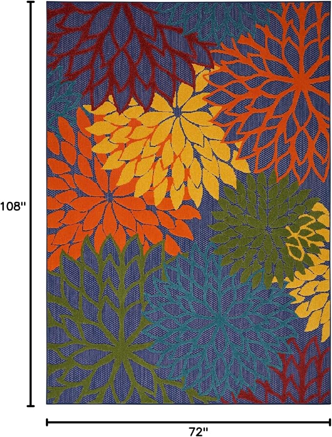 Nourison Home Aloha Indoor-Outdoor Navy Multicolor 6' x 9' Area Rug, Easy-Cleaning, Non Shedding, Bed Room, Living Room, Dining Room, Backyard, Deck, Patio (6x9)