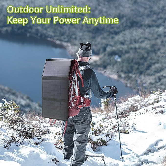Portable Solar Panel 40W, Foldable Solar Charger for Outdoor Solar Power Station Generator, Adjustable Kickstand,10 in 1 Connectors,DC to DC Cable,USB QC3.0 Output for Camping RV Road Trip Adventure