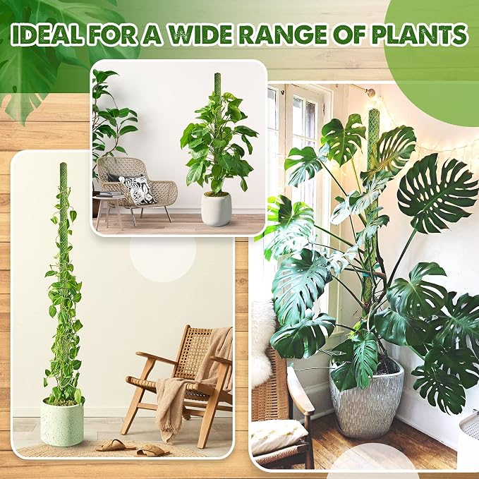 DUSPRO Bulk Pack 10Pcs 22'' Green Stackable Mesh Moss Pole for Plants, Extendable Plant Pole, Natural Forest Moss Pole Monstera Plant Support, Moss Stick for Climbing Plants, Indoor Plant Stakes