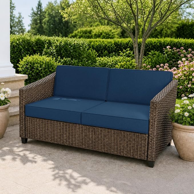 Outdoor Furniture Cushions 25.6x25.6 Inch, Deep Seat Patio Couch Cushions Replacement for Sectional Conversation Set Sofa Loveseat, Water Resistant, Removable Cover, Set of 2, Navy Blue