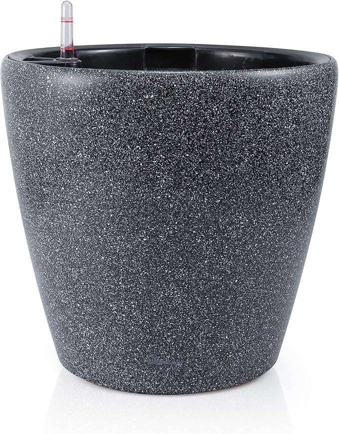 Dexceder 15x14 Self Watering Planter with Wheels (Stone Matte) | Inner Pot Design, Thickened Large Floor Standing Flower Plant Pot with Water Level Indicator Indoor Outdoor