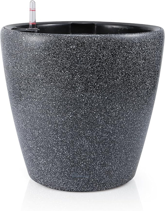 Dexceder 18x17 Self Watering Planter with Wheels (Stone Matte) | Inner Pot Design, Thickened Large Floor Standing Flower Plant Pot with Water Level Indicator Indoor Outdoor
