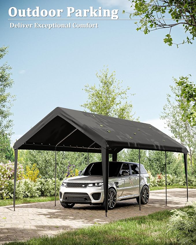 10 X 20 Ft Canopy Replacement Cover Heavy Duty Waterproof UV & Tear Resistant Car Tarp Canopy Tent Garage Top Shelter Oxford Cover with Ball Bungees (Frame is Not Included)