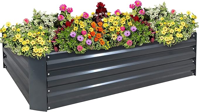 Sunnydaze Galvanized Raised Garden Bed Kit - 4x3x1 ft Outdoor Raised Garden Bed - Metal Planter Box for Vegetables, Flowers, Herbs - Dark Gray - 4' x 3' Rectangle
