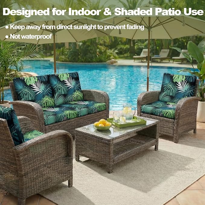 CALBODE 8 Pcs Stretch Outdoor Seat Cushion Covers, Washable Chair Seat Cover for Patio Furniture Cushions Soft Indoor and Outdoor Couch Cover Replacement (Greenery, Cover Only)