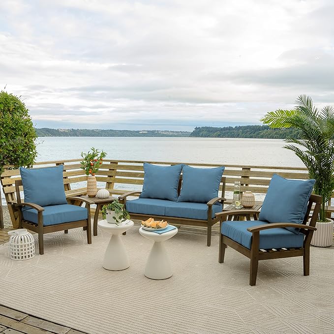 Arden Outdoor Foam Deep Seat Cushion Set (4-Pack), 24x24, Premium High-Density Foam, Never Flattens, Weather-Proof for Patio Chair Sofa Couch, French Blue Texture