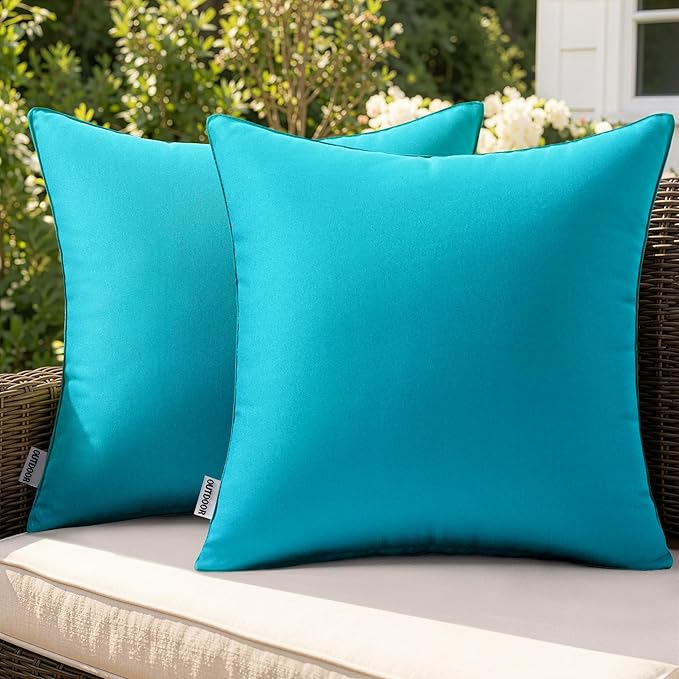 MIULEE Pack of 2 Decorative Outdoor Waterproof Pillow Covers Square Garden Cushion Sham Throw Pillowcase Shell for Patio Tent Couch 16x16 Inch Turquoise