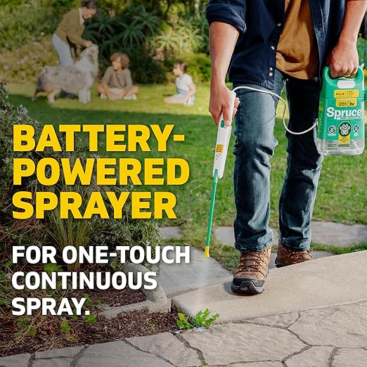 Spruce Weed Killer Spray Power Wand Kit - Weed + Grass Killer₃ Reusable Weed Sprayer, Spot-Treating Kills Weeds in Lawns and Gardens, Additional 2 AA Batteries Included for Continuous Power (64 oz)