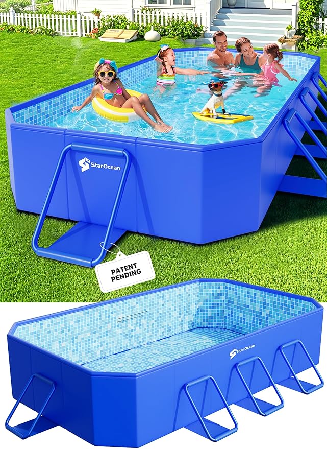 StarOcean 2026 Foldable Pool, Large Non-Inflatable Swimming Pool for Kids,Adult Collapsible Pools Hard Plastic Shell, Oversized Thickened,Portable Folding Kids Pools for Backyard 90"x50"x20"-Blue