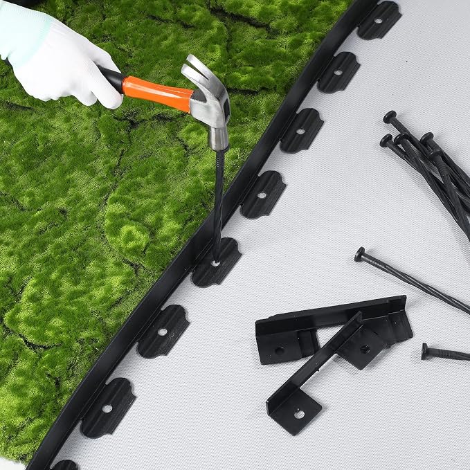 Queekay 148FT 2 Inch Tall Landscape Edging Kit with 70 Spikes 20 Connectors Plastic Garden Landscape Edge Border Flexible Landscaping Edging for Lawn Garden Yard Flower Bed(Black,2 Inch)