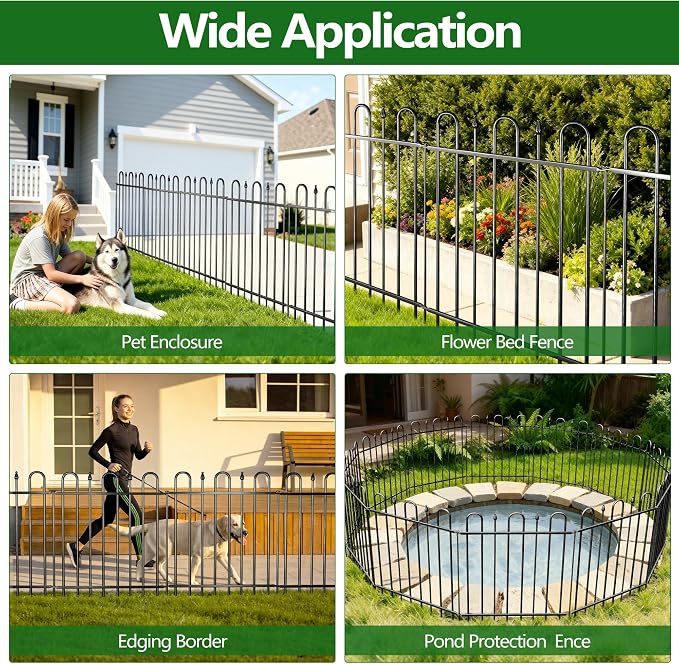 12.1ft(L) x 32.3in(H) 5 Panels Metal Decorative Garden Fence with Gate, No Dig Animal Barrier Fence, Garden Border Fence Panels with Ground Stake, for Pets, Flower Bed, Yard, Patio