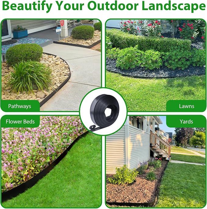 Landscape Edging Border 100 FT 2 Inch Tall with 180 Spikes, Plastic Edging for Landscaping, Garden Edging Border, Flower Bed, Paver and Lawn Edging Border, Black