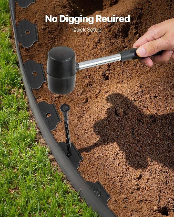VEVOR Landscape Edging, 33 ft x 4 in Plastic Garden Border Edging with 30 Spikes & 2 Ground Stakes, No Dig, Flexible Lawn Edgings Roll, UV-Resistant Mini Fence Borders for Flower Beds Yard Paver