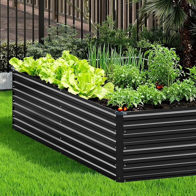 Vengarus 8x4x2FT Galvanized Raised Garden Bed Kit, Deep Root Planter Box Outdoor Large Planter Raised Beds for Planting Flowers,Vegetables and Herbs-Black