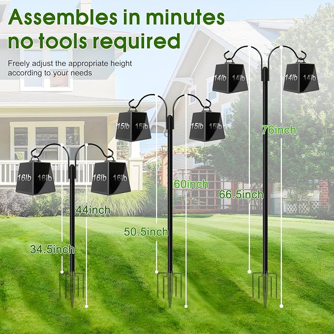 XDW-GIFTS Shepherds Hooks for Outdoor, 2-Pack 76 Inch Heavy Duty Bird Feeder Pole, Garden Pole for Hanging Plants, Lantern, Hummingbird Feeder, Hanging Plant Stand with 5 Base Prongs