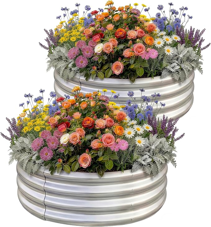 Land Guard 2 Pack 2×2×1ft Galvanized Raised Garden Bed, Planter Raised Garden Beds Outdoor, Round Clearance Raised Garden Beds for Gardening Vegetables……