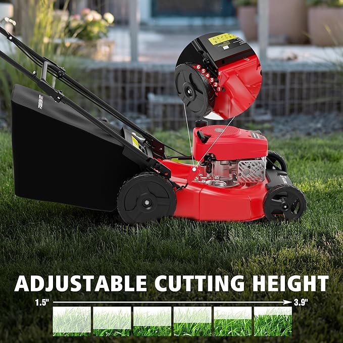 PowerSmart 21-Inch Gas Push Lawn Mower with B&S Engine, 3-in-1 (Bag/Mulch/Rear Discharge),6 Cutting Heights, Durable Steel Deck, Rear-Wheel Drive
