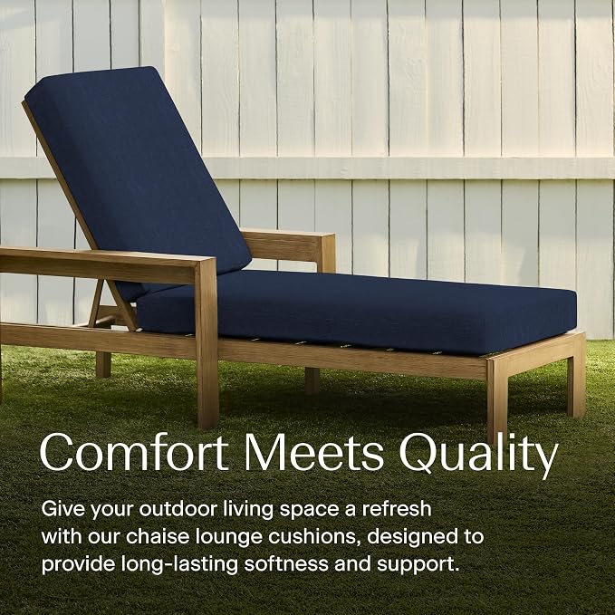 Honeycomb Outdoor Chaise Lounge Cushion for Patio Furniture, Water & Fade Resistant, Removable Cover, 24 x 73, Heritage Textured Solid Indigo Blue