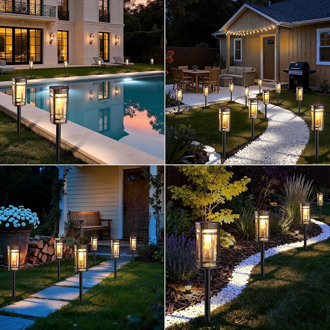 Jyoiat 6 Pack Outdoor Solar Pathway Lights - Solar Landscape Lights Outdoor Walkway Solar Garden Lights for Lawn, Path, Yard Decor (Warm White)