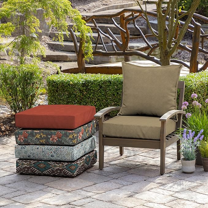 Arden Olefin Outdoor Deep Seat Cushion Set (2-Pack), 24 in x 24 in, Weather-Proof, Rain-Proof, Fade Resistant Patio Cushion for Chair, Sofa, and Couch Tan Hamilton