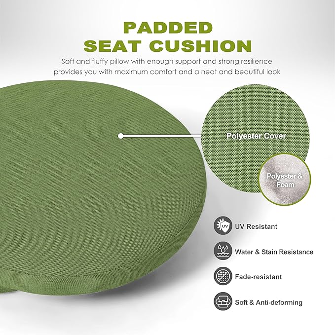 NUU GARDEN 3-Piece Cast Aluminum Patio Bistro Set, Outdoor Table and Chairs Set of 2 with Umbrella Hole and Green Cushions for Patio, Balcony, Garden, Black
