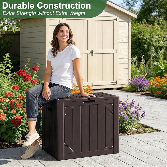 Outdoor Storage Box 35GAL Waterproof Resin Deck Box,Pool Accessories Supplies，UV-Resistant Lockable Package Delivery Bin for Garden Tools,Large Patio Outside Cushions,Chest,Furniture,Grey