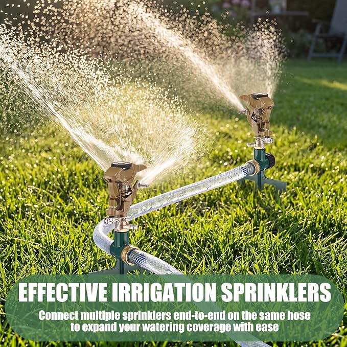 LemonRoad 4 Pack Heavy Duty Brass Impact Sprinkler on Metal Spike Base 360 Degree Automatic Pulsating Lawn Sprinkler for Large Area Yard Garden Irrigation System for Large Area Grass Garden Irrigation