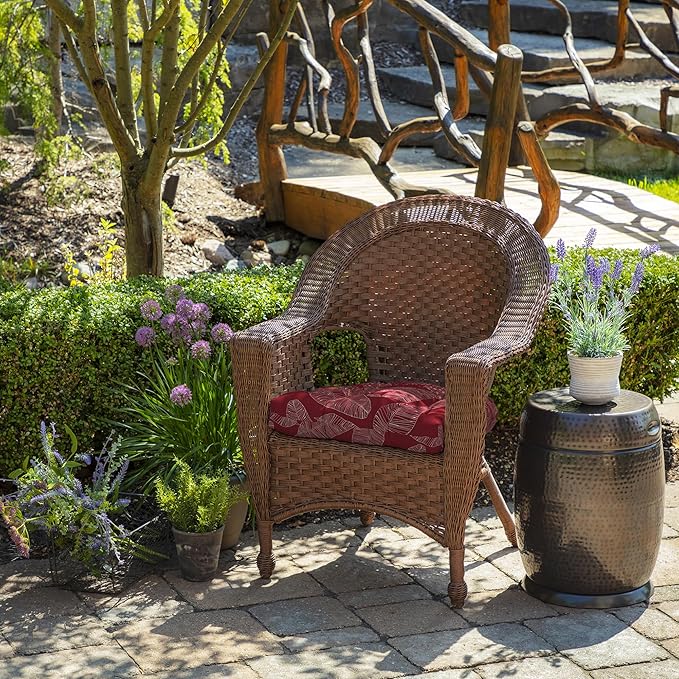 Arden Indoor/Outdoor Rocking Chair Or Wicker Chair Cushion, 2-Pack, 20 x 18, Water Repellent, Rain Proof, Fade Resistant Cushion for Rocking Or Rounded Back Chair Red Leaf Palm