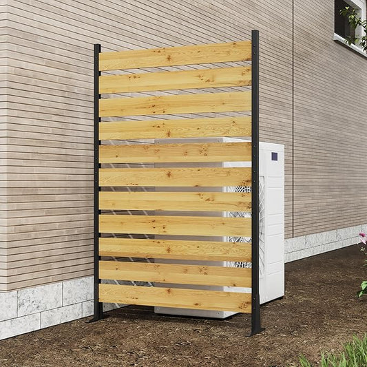 YOPTO 72.8" H x 38.5" W(1 Panel) Wooden Privacy Screen,Outdoor Privacy Walls,Privacy Wood Fence with Anti-Rust Finish,for Pool Equipment Enclosure, Trash Can Enclosures, Air Conditioner,Black+Natural
