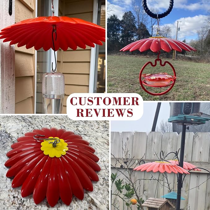 10.5 inch Hummingbird Feeder Shade Dome Cover,Rain Guard,Weather Guard for Bird Feeder, Umbrella Cover for Bird House for Outdoor,Squirrel Baffle,Flower Design(Red) 3 Pack.