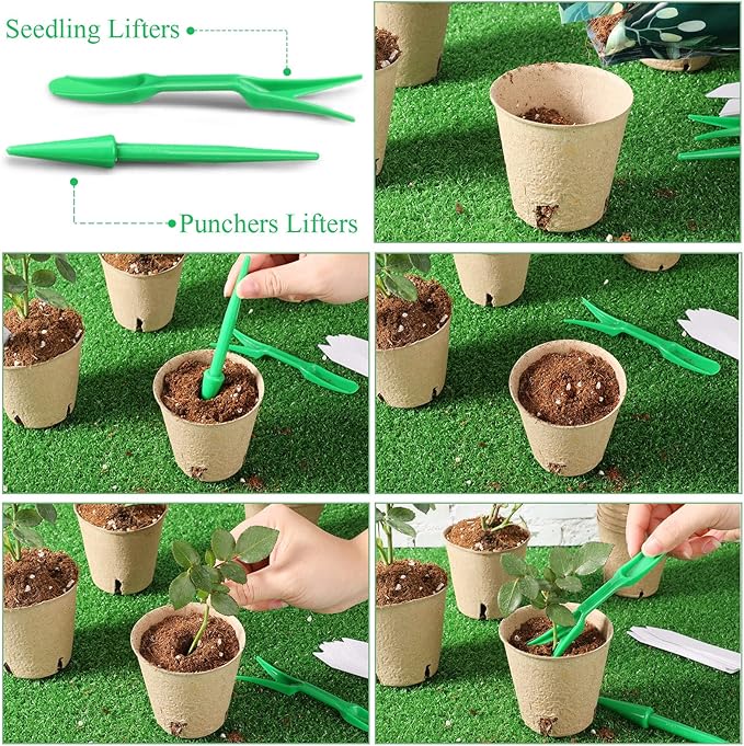 Nuogo 240 Pcs Peat Pots Starters Kit for Seedling 3.15 Inch Biodegradable Small Nursery Pots Planting Peat Trays with 120 Labels and 2 Transplant Tool for Flower Fruit Vegetable Seed Germination
