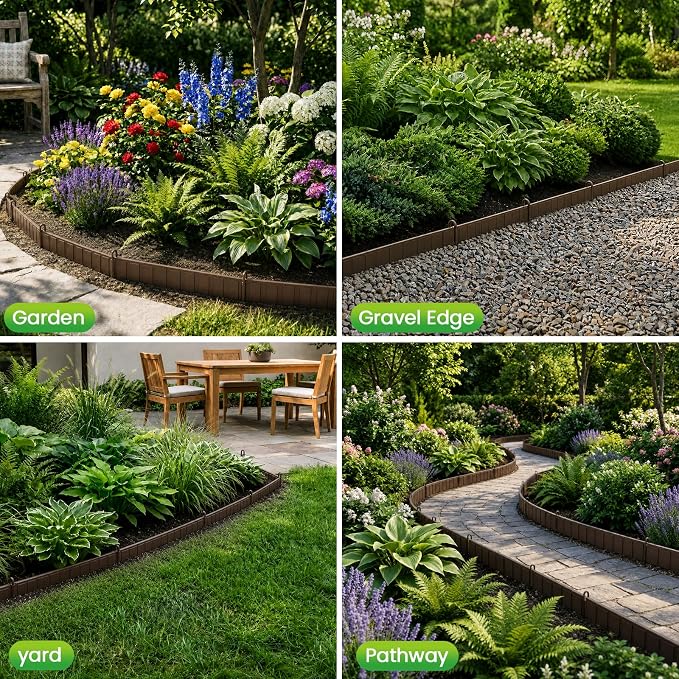 25 Panels Modular Metal Garden Edging 3.2in (H) x 33 ft (L)–Landscape Edging with 26 Stakes, Adjustable 0-270°for Curved Lawn & Flower Bed Borders, No Dig Metal Edging for Landscaping (Rust)