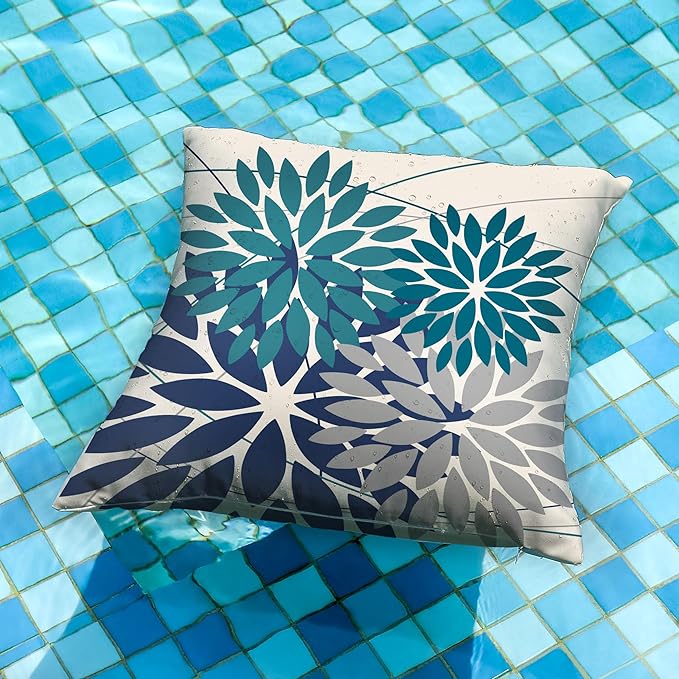 DFXSZ Outdoor Pillow Covers 20x20 Inch Set of 2 Dark Blue Grey Flower Decorative Waterproof Summer Outdoor Pillow Covers Valentines Pillow Covers for Patio Funiture Garden Couch 168L20