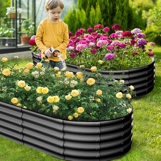 GarveeLife 2 Pcs 6x3x1 ft Oval Raised Garden Bed, Galvanized Raised Beds,Open-Ended Base Metal Raised Planter Beds,Garden Bed Outdoor,Planter Raised Boxes for Vegetables, Flowers,Tool-Free Asse,Gray