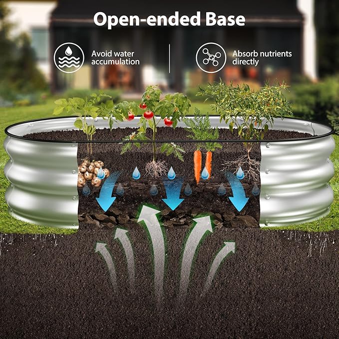 Winpull Raised Garden Bed Kit, 4x2x1 ft Galvanized Planter Box Outdoor with Safety Edging, Large Metal Raised Beds for Gardening Vegetables Flower Herb (Classic Silver)