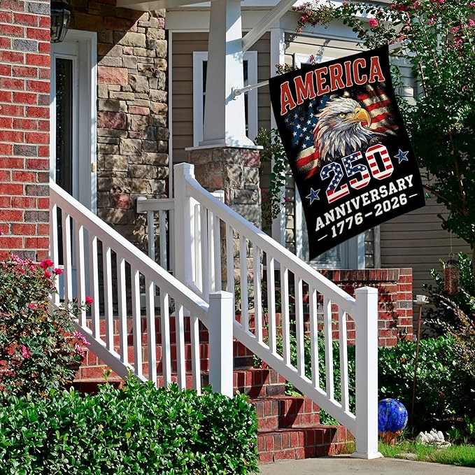 1776-2026 America Garden Flags for Outside, 4th of July 250 Years Anniversary American Patriotic Banner, Blessing United States Yard Merchandise Decoration,12x18 Inch Double-Sided with Bald Eagle