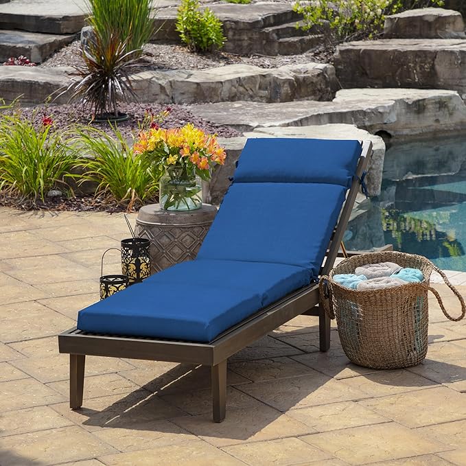 Arden Outdoor Chaise Cushion, 21 in x 72 in, Weather-Proof, Rain-Proof, Fade Resistant Patio Cushion for Chaise Lounger Cobalt Blue Texture