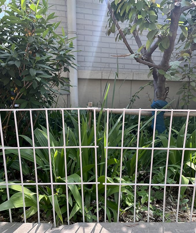 White Animal Barrier Fence 16.5 in (H) X 10.4 ft (L) with 1.55 Inch Spike Spacing, Anti Digging Garden Under Fence Dog Barrier