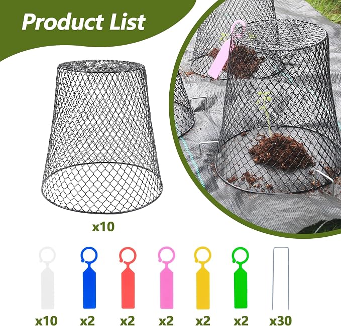 Anothera 10Pcs Chicken Wire Cloche Plant Covers, 9.2×9.2 Inches Plant Protectors from Animals, Metal Garden Plant Cages for Outdoor Plants, Keep Rabbits, Squirrels, Birds Out