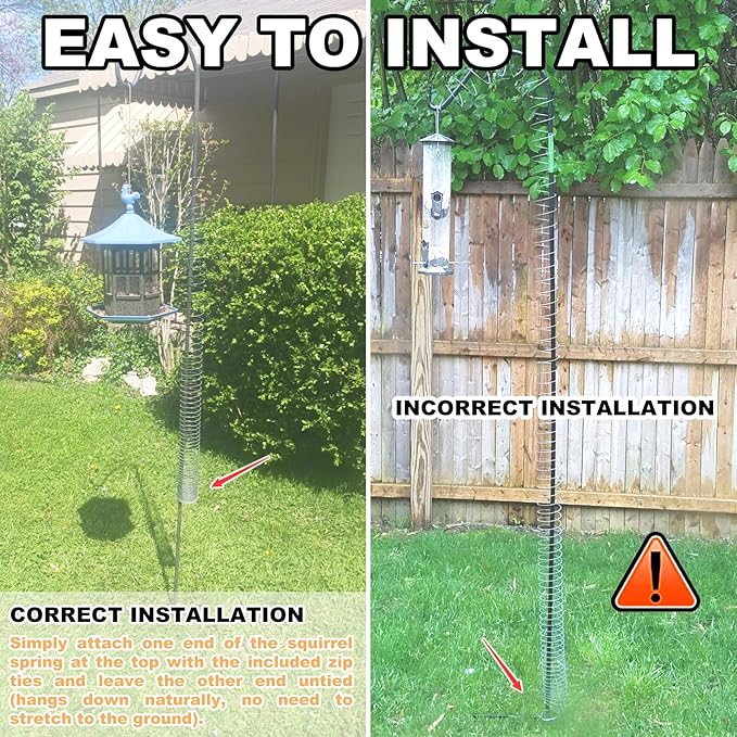 3 Pcs Outdoor Squirrel Baffle - Metal Spring Device, Anti Squirrel Barrier - Spring Coil Guard, Bird Feeder Accessories for Bird Feeder Poles Protect Seed