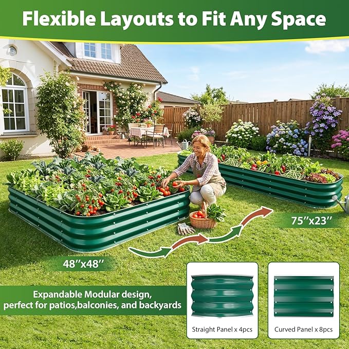 Galvanized Raised Garden Bed for Gardening, 4x4x1ft Large Square Metal Planter Boxes Outdoor for Vegetable,Flower,Herb,Modular Above Ground Growing Container,Green,Easy Assembly