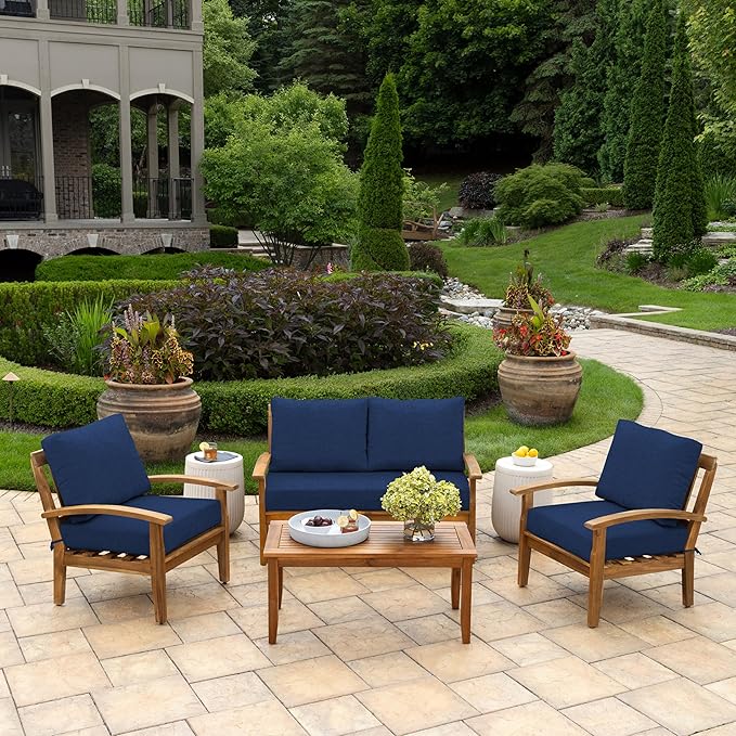 Arden Outdoor Loveseat Cushion Set, 48 x 24, Water Repellent, Fade Resistant, Cushion Set for Couch, Bench, and Swing, Sapphire Blue Leala