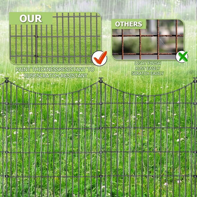 10 Panels Garden Fence Dog Fence Outdoor for Yard, 32in H x 23.6ft L Rustproof Metal Fencing with Ground Stakes | No Dig Animal Proof Containment for Pets/Rabbits | Durable Patio Security Panels