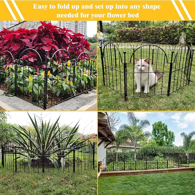 Blingluck Garden Fence, 17in(H) x 27.5 ft(L) Arched Rustproof Metal No Dig Fence Garden Fence Border,Ground Stake Animal Barrier Fence for Rabbit Dog, Outdoor Landscape Decor for Yard & Patio,25 Pack