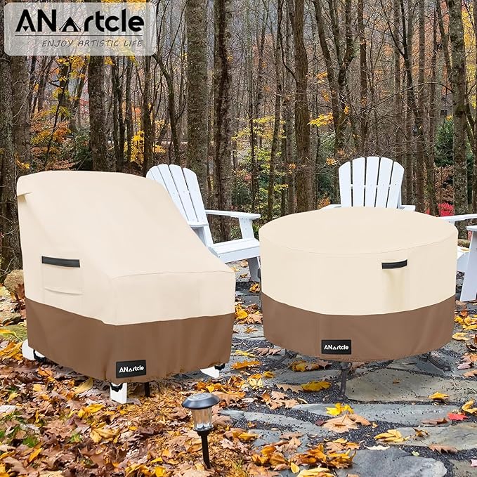 ANartcle Round Patio Table Covers 50inch,100% Waterproof 600D Heavy Duty PatioTable Cover,Round Patio Table Covers for Outdoor Furniture,50"DIA x 23"H,Beige&brown.