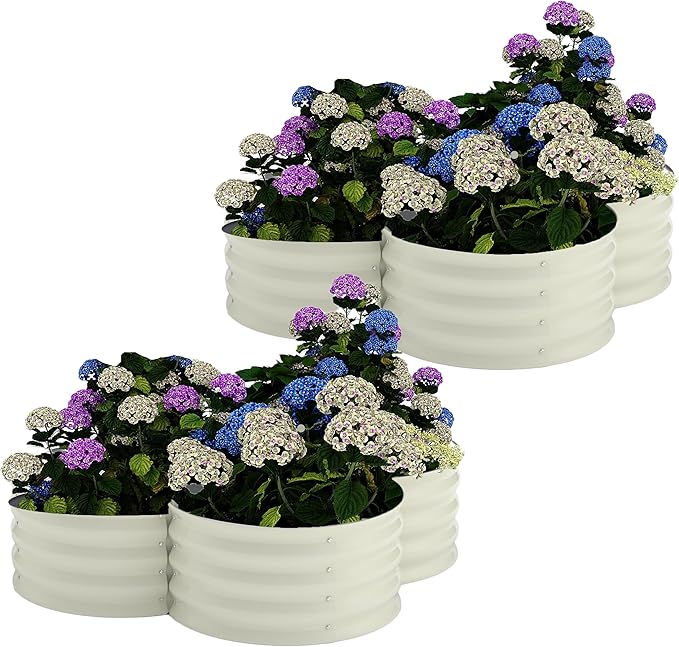 2 Pack Galvanized Raised Garden Bed – 4x4x1 ft Raised Beds-Coated Metal Planter Box with Floral Edge, Easy Assembly Rust-Resistant Outdoor/Indoor Garden Box for Vegetables, Flowers, Herbs, White