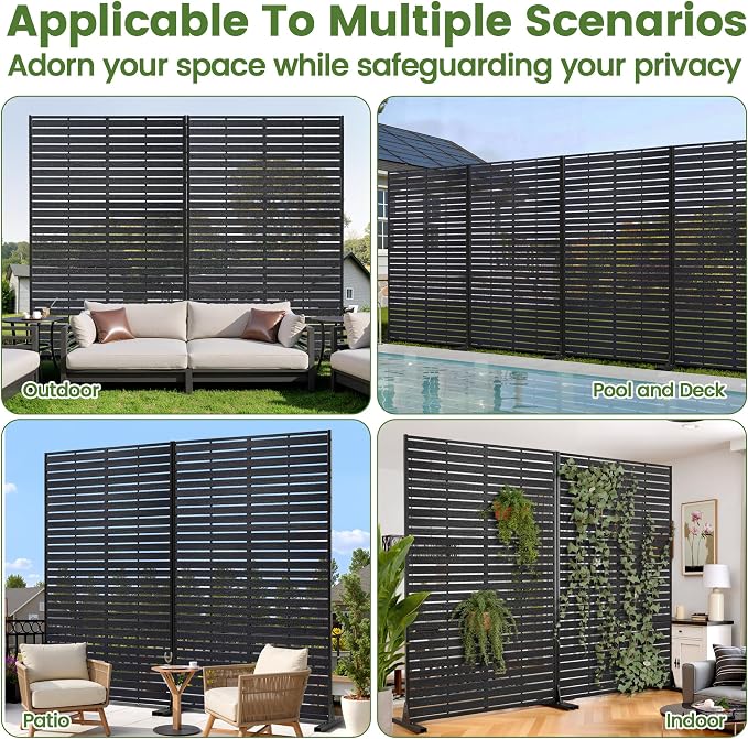 Outdoor Privacy Screen 72" H HDPE Decorative Freestanding Privacy Panel, Sandblasting Louvered Privacy Screens with Stand, Weather-Resistant Panel for Patio, Balcony, Backyard(6 Panels)