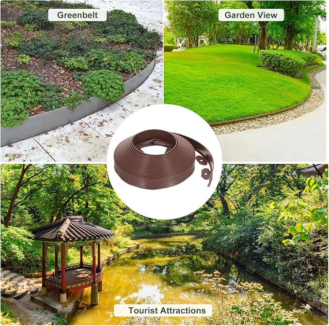 uxcell Landscape Edging, 1Pcs 60FT x 2" - Garden Edging Kit with 54 Stakes, Landscape Edging Border for Garden Lawn Flower Bed Yard Grass (Brown)