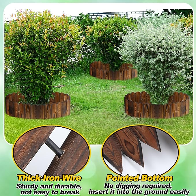 Wooden Garden Edging - 3pcs 6.6ft x 11.8in Pine Landscape Border, Flexible Weather-Resistant Fences for Decorate Spring Outdoor Patio Yard Lawn Flower Beds